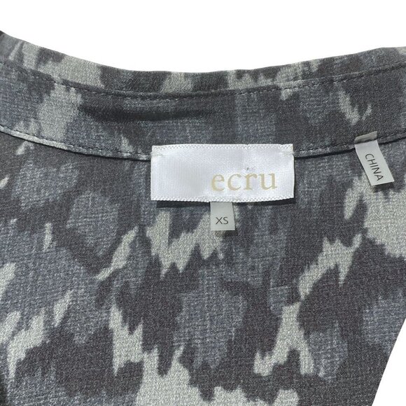 ECRU STYLE Womens Silk Blouse Size XS Gray Camo Long Sleeve Top Button up - Picture 7 of 15